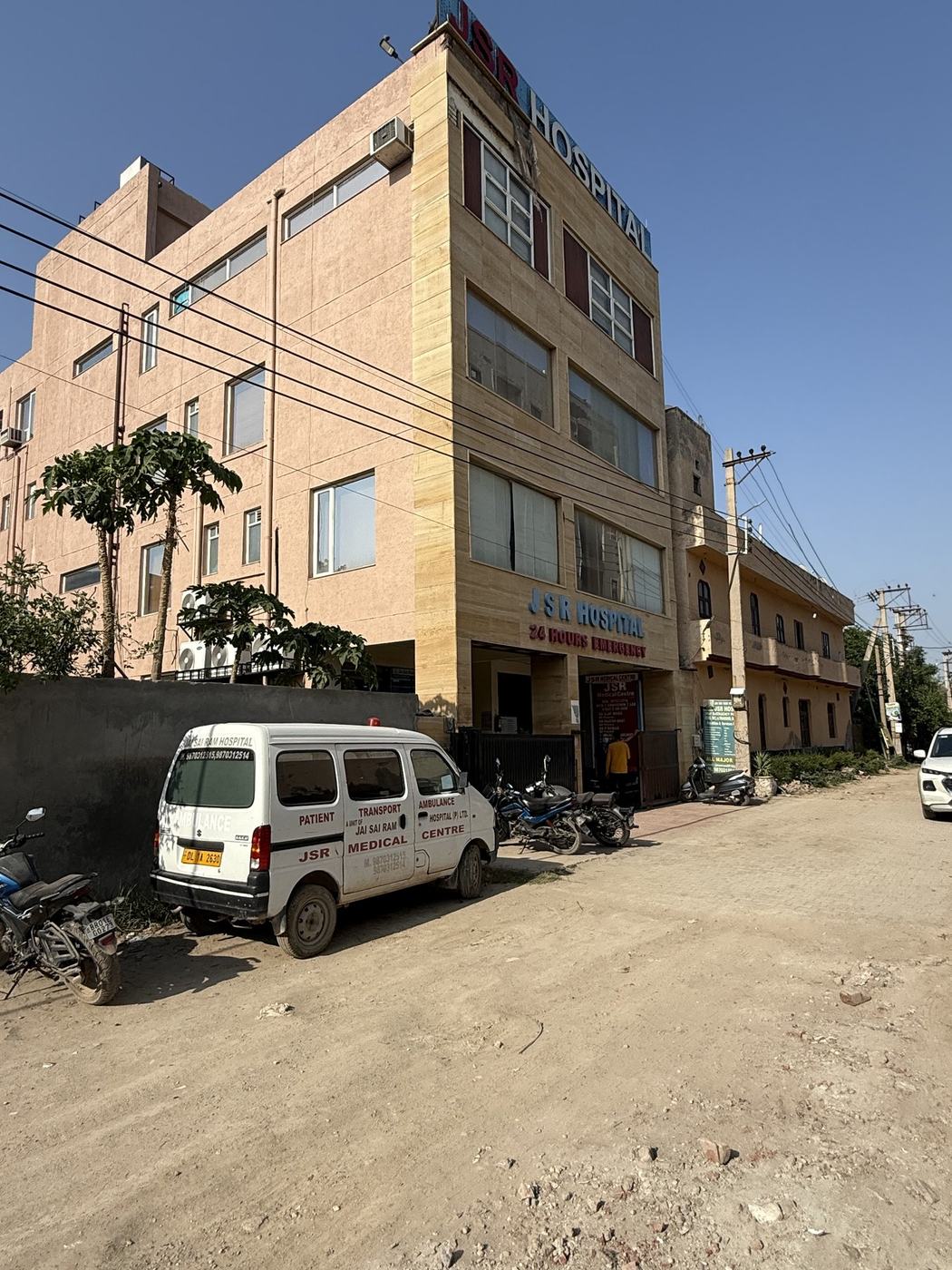 Jai Sai Ram Hospital exterior and emergency entrance in Gurugram